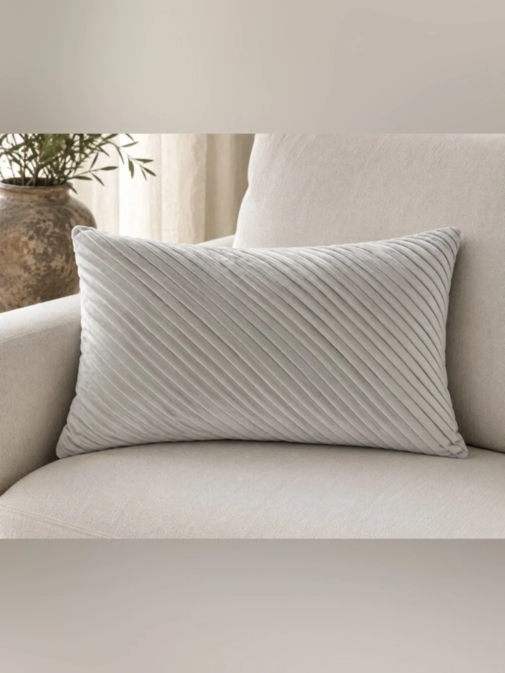 Champagne Velvet Pleated Lumbar Pillow Cover 14x20 Neutral Modern Glam